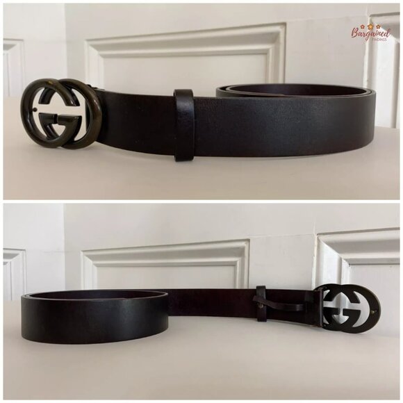 Authentic Gucci Dark Brown Calfskin Dark Bronze Interlocking G Buckle Belt 90/36 - Picture 10 of 13